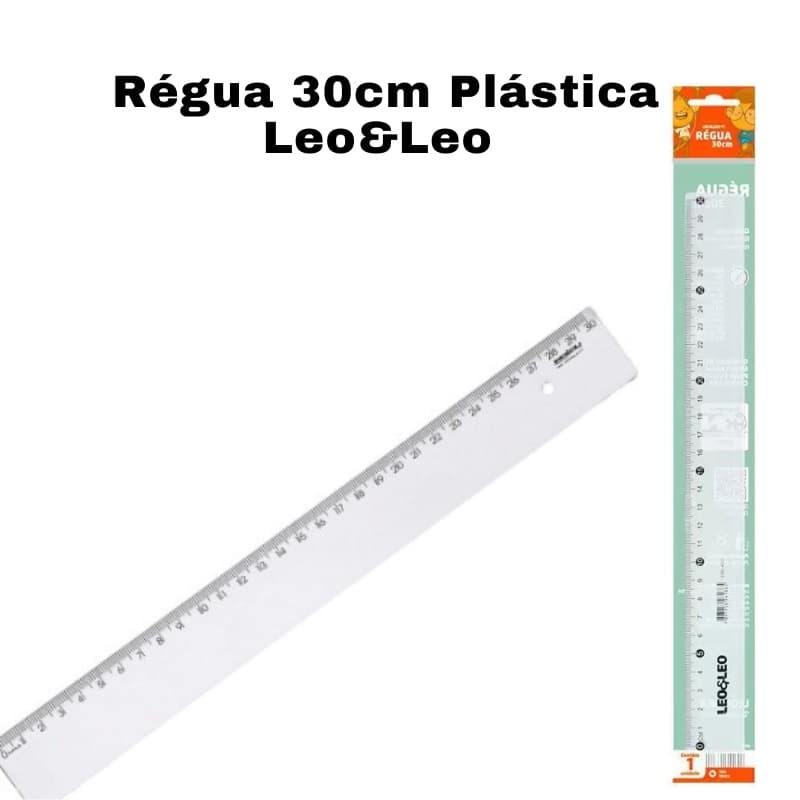 Régua 30cm Plástica Corpo Transparente Material Escolar Escritório Papelaria Leo &Leo