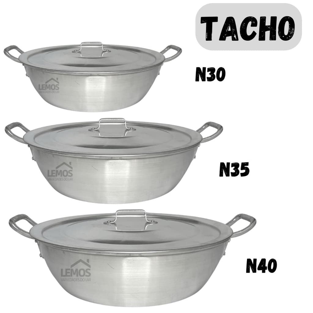 Tacho Medio Grande 5L 8L ou 12L Com Tampa N30 - N35 - N40 Fritar Batata Pastel Salgado Camarão Moqueca Em Alumínio