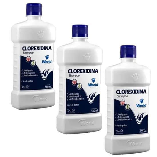 KIT C/3 UND SHAMPOO WORLD CLOREXDINA 500ML - USO VETERINARIO