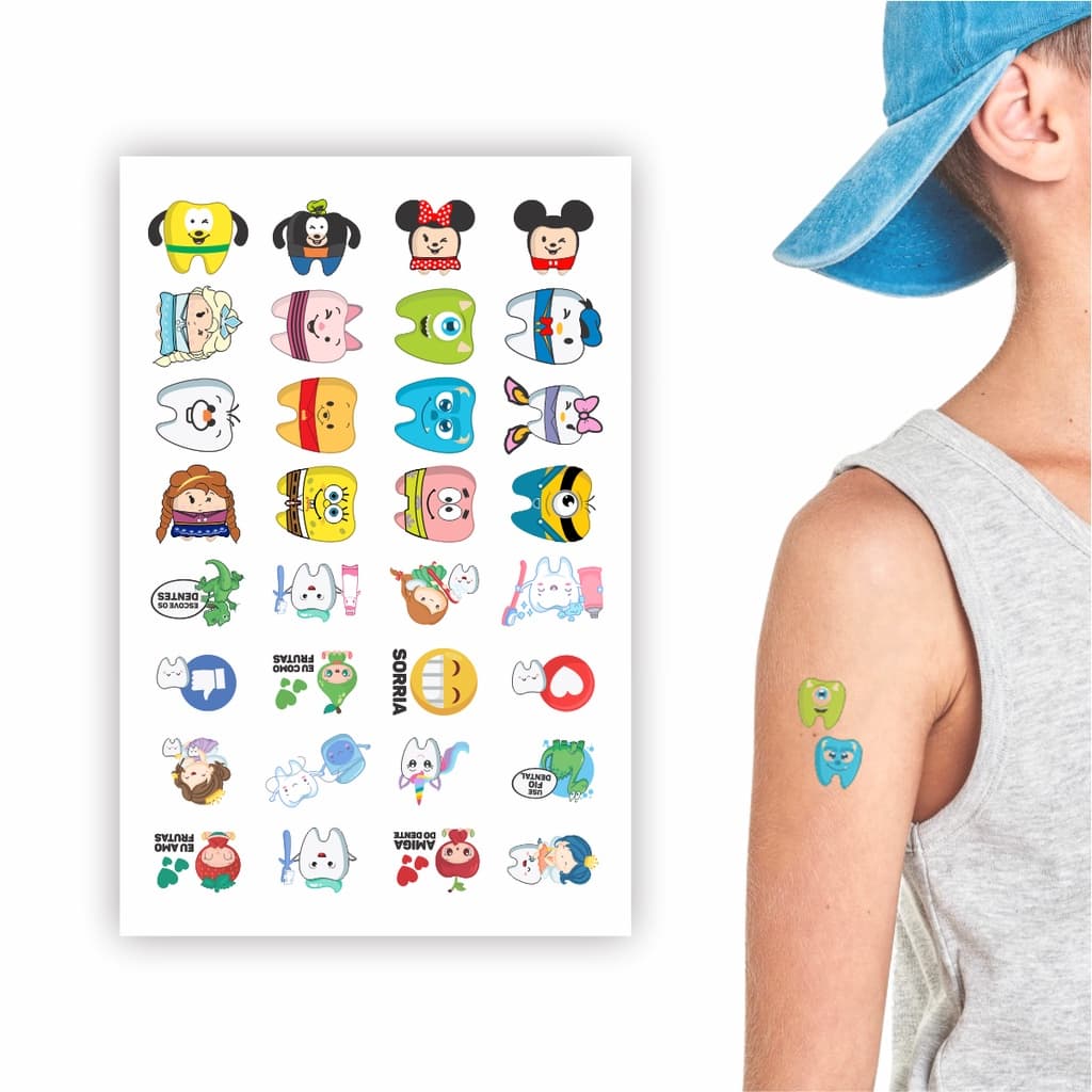 160 Tatuagem Infantil Temporária Dentes | Kit Festa 32-050