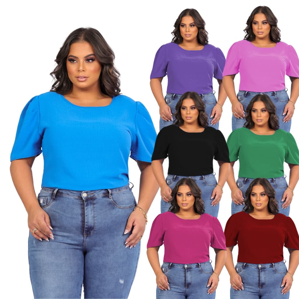 Blusa Blusinha Plus Size Manga Princesa Bufante Soltinha Feminina
