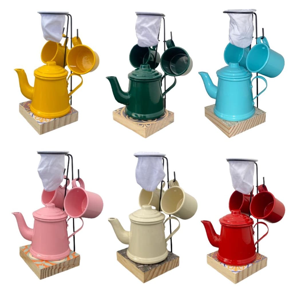 Mini Coador Café Gourmet Individual Bule + 2 Canecas 90ml