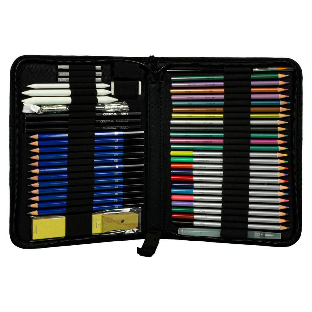 Kit Estojo Lápis Azul Desenho Arte 51 Pcs Profissional
