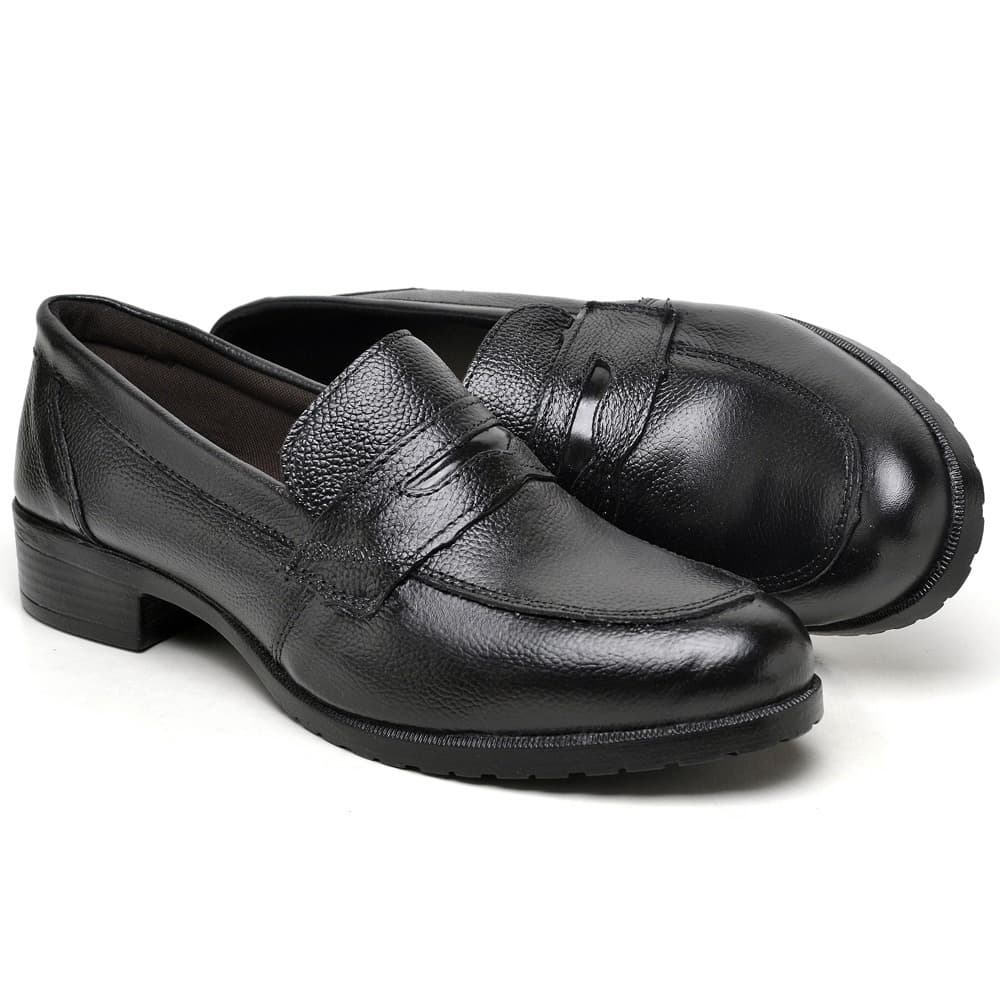 Sapato Social Militar Feminino Preto Mocassim Em Couro Legitimo Salto Baixo