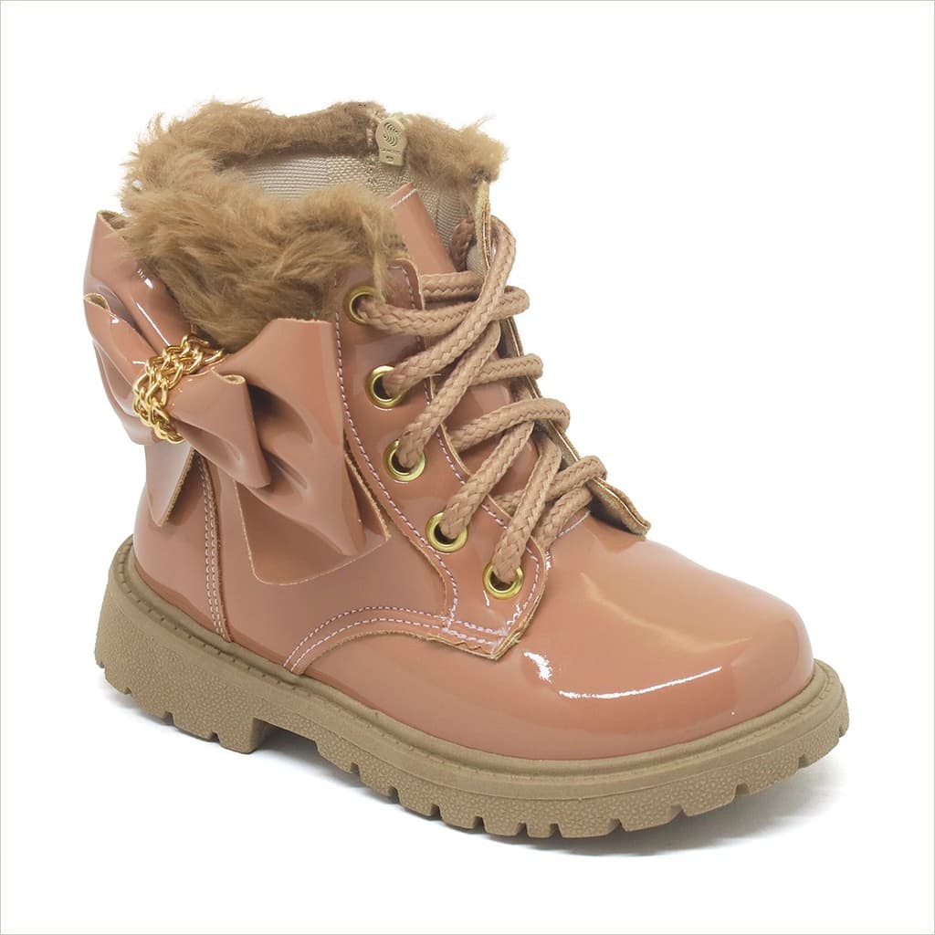 Bota e coturno infantil menina blogueirinha festa moda verniz pelucia LAÇO