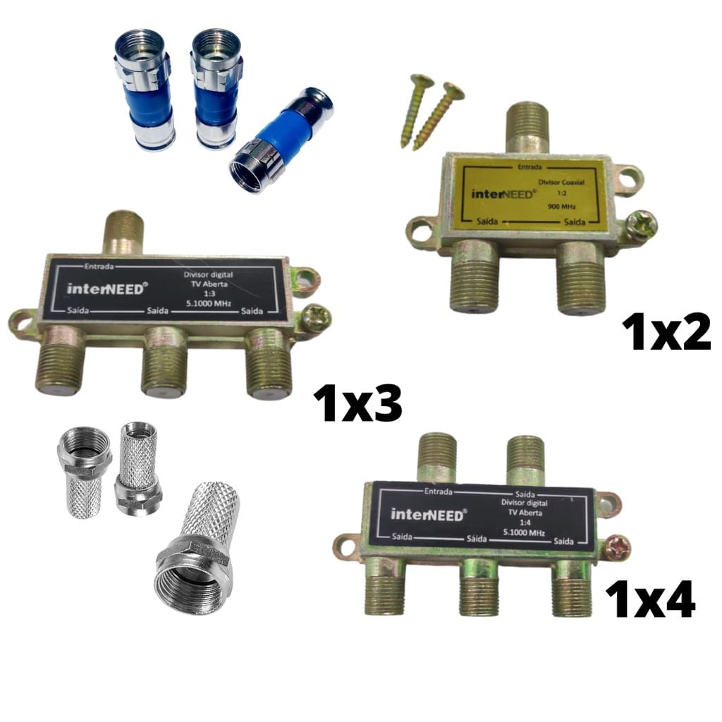 Divisor de Sinal Antena Digital para Tv Reforçado 2, 3 ou 4 saidas e Conector Rosca RG6 e Compressão