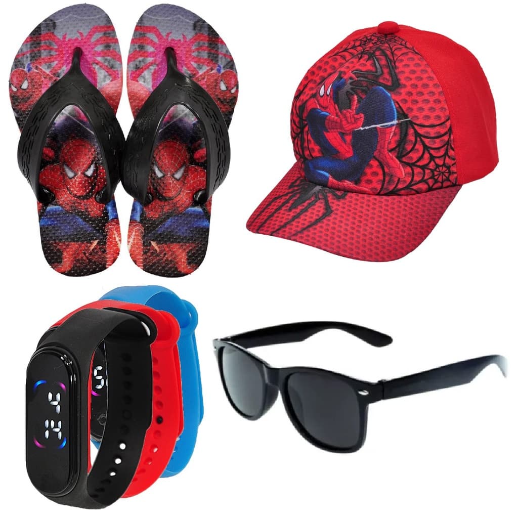 Kit Personagem Infantil Masculino Meninos Com Chinelo Óculos Relógio Boné Novo