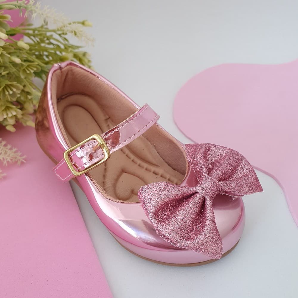 Sapatilha Infantil Feminina Confortável Laço Glitter Ponta 16 ao 34