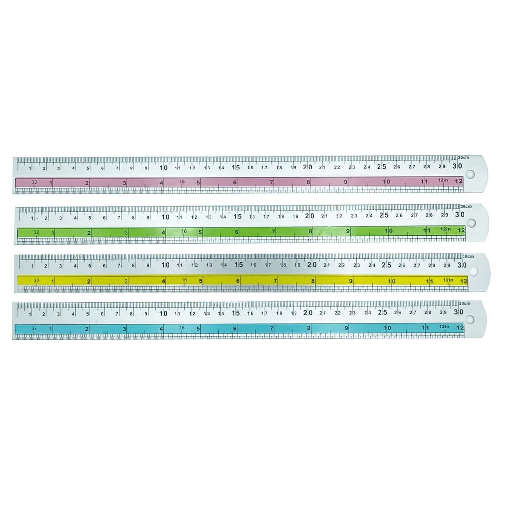 Régua Escolar 30cm Resistente  Alumínio Diversas Cores Rosa Azul Verde Amarelo