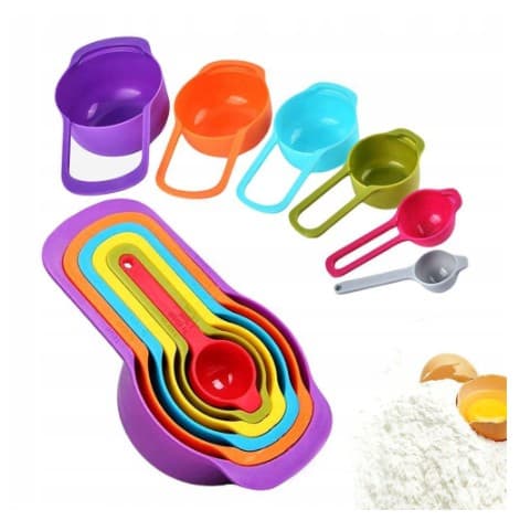 Kit 6 Medidores de Receitas Culinárias - Jogo de 6 Medidores de Cozinha Colorido com Várias Medidas de Xícara e Colheres