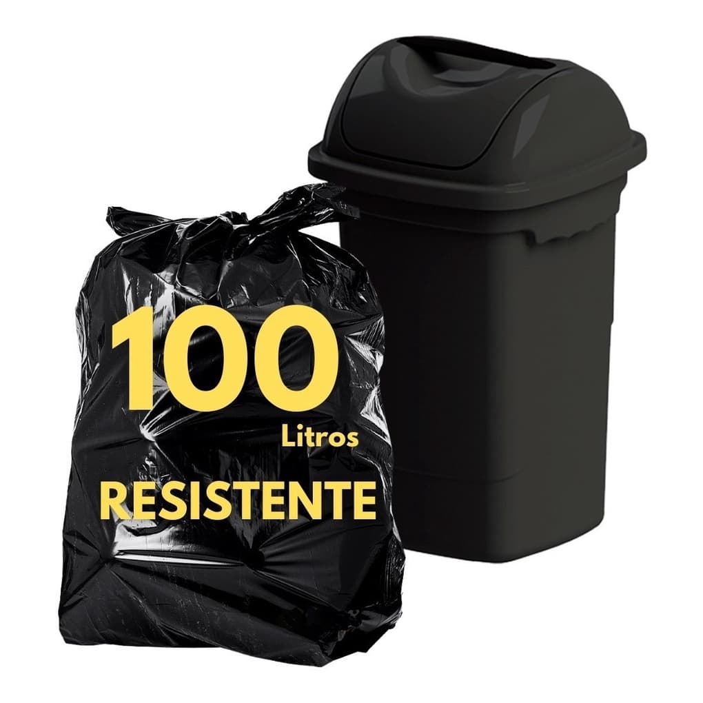 Saco de Lixo Preto 100 Litros Resistente 0,10 Micras Com 100 Unidades