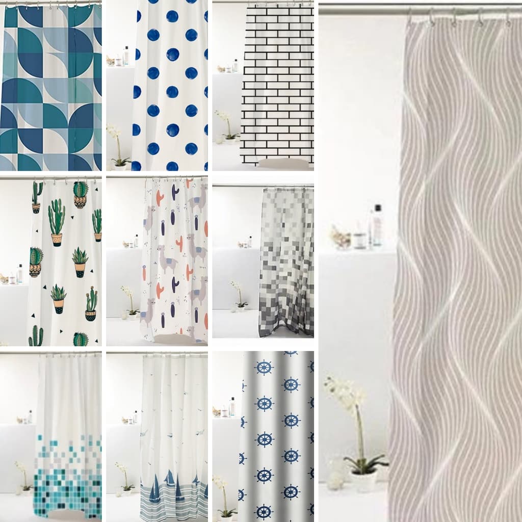 Cortina Box Banheiro Poliéster 198x180cm C/ Ganchos Antimofo Diversas Estampas Lavável Máquina Lavar