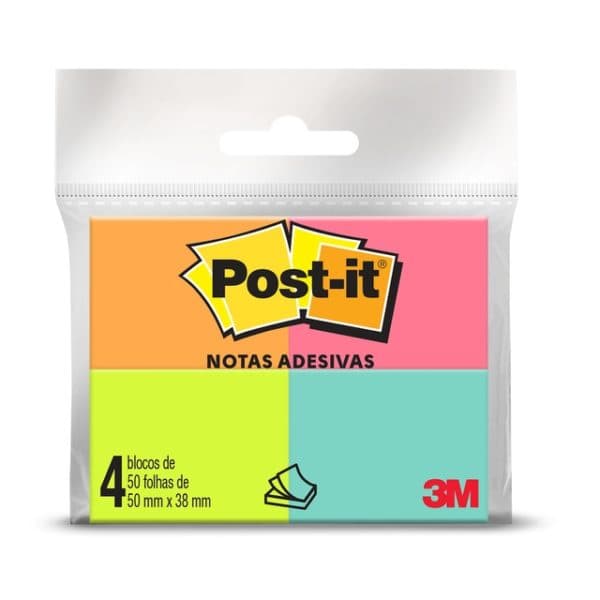 Bloco Adesivo Post-It Tropical 4 Cores - 3M | Papelaria / Material de Escritório