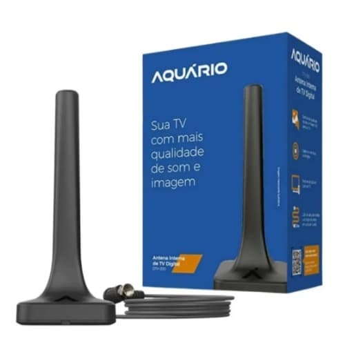 Antena Aquario Interna Digital Hdtv Vhf Uhf Fm 4k Dtv-200 Com Cabo 2,5 Metros