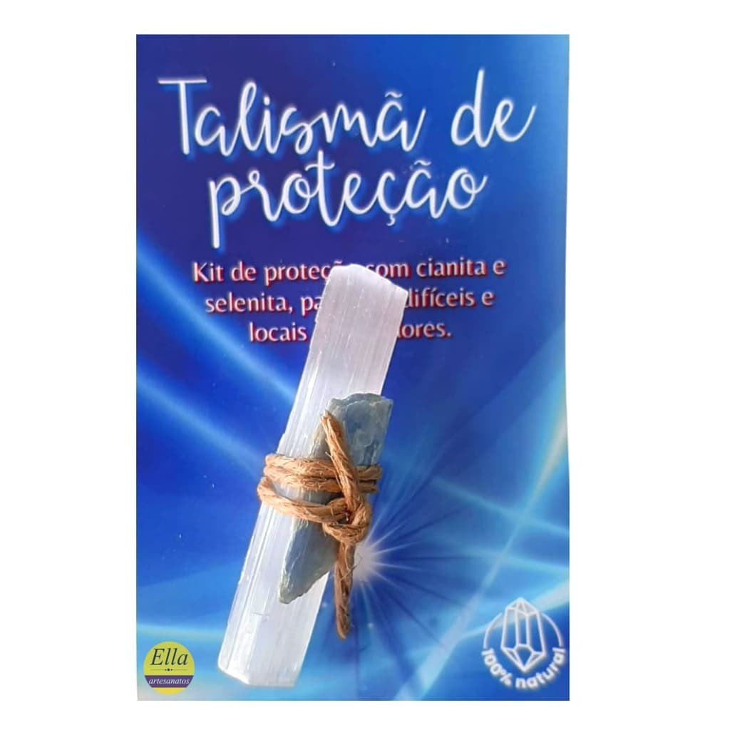 Talismã de Proteção- Selenita e Cianita Azul Pedras Naturais