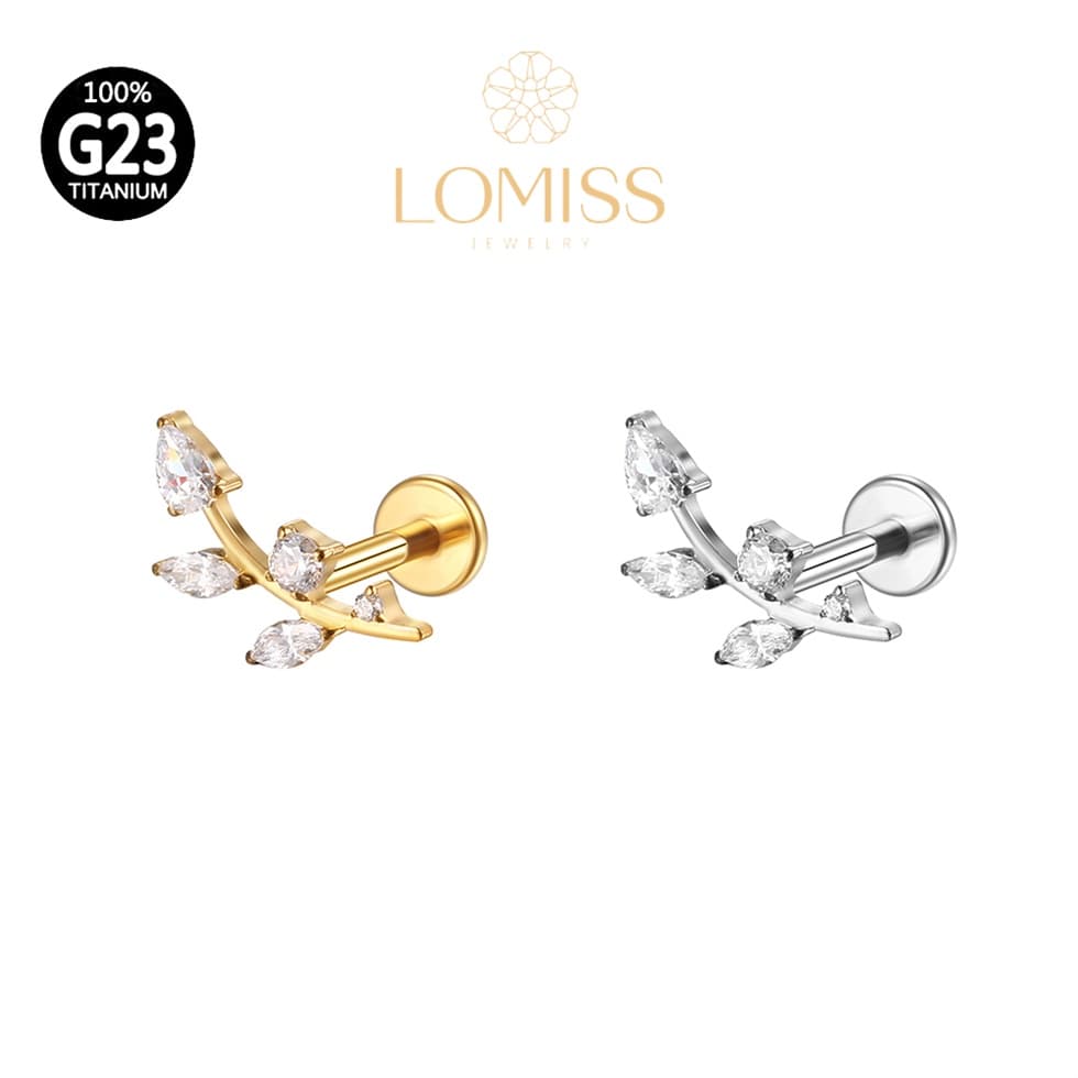 Piercing Helix Conch Labret Titânio Pvd Galho Zircônia《Lomiss  piercing》