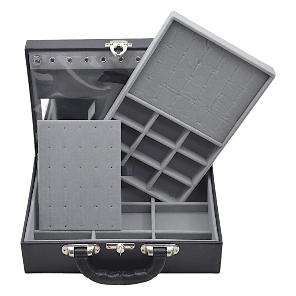 Caixa Maleta Estojo Porta Joias Bijuterias Dupla Media com espelho - Preta