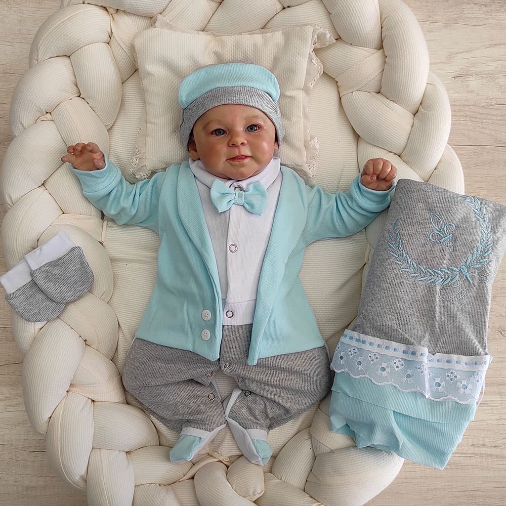 Saída De Maternidade Menino Príncipe Arthur Marinho E Cinza tam. P