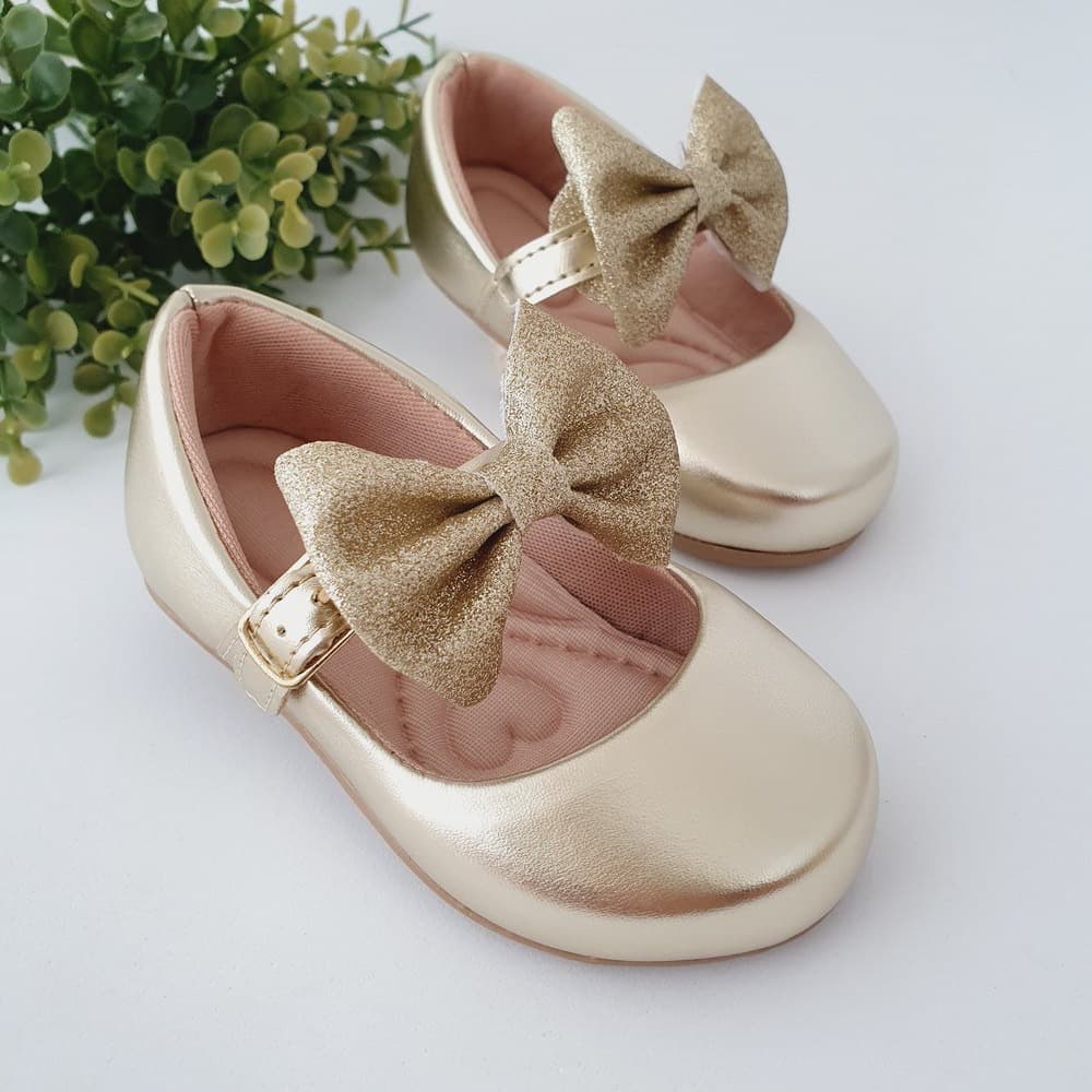 Sapatilha Infantil Feminina Confortável com Laço Glitter 16 ao 34