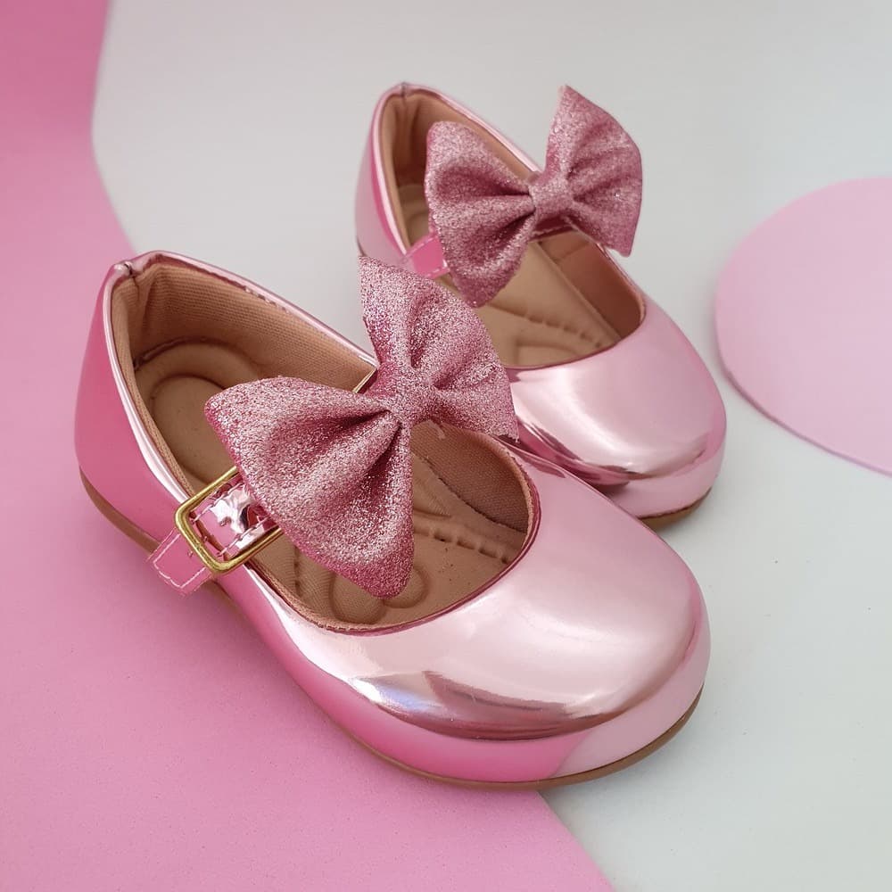 Sapatilha Infantil Feminina Confortável com Laço Glitter 16 ao 34