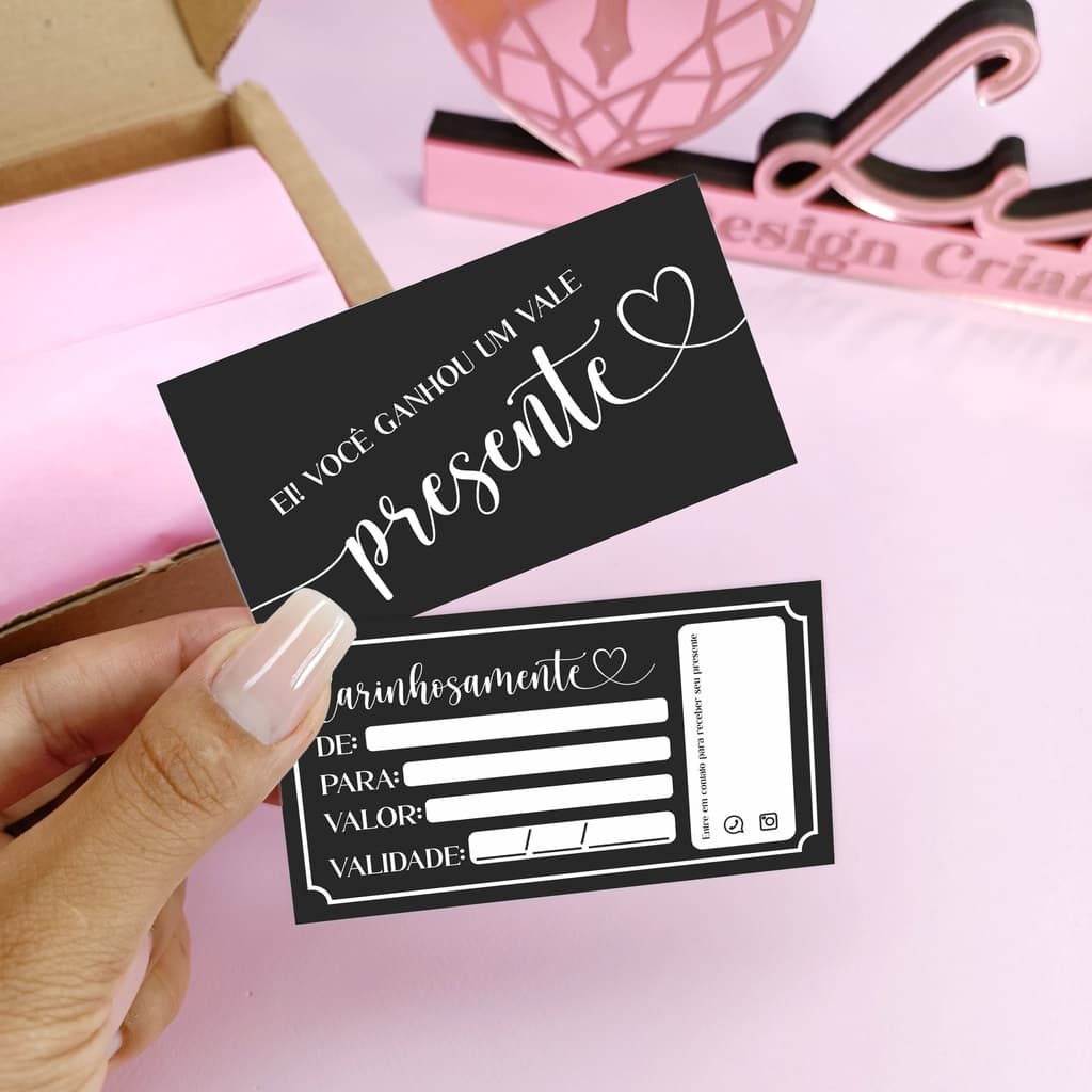 50/100uni Cartão Presenteável - 9x5cm - Pronta entrega Para Sua Loja