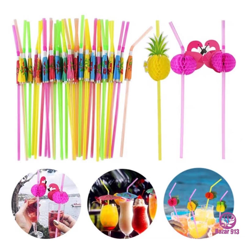 Kit 12 Canudo Sombrinha / Guarda-chuva E Fruta para Drinks Copo Festa Tropical Decoração