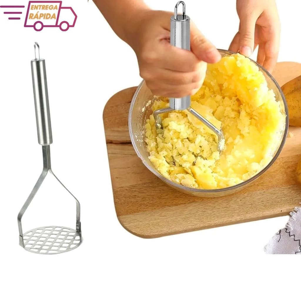 Espremedor Amassador de Batatas e Legumes em Inox
