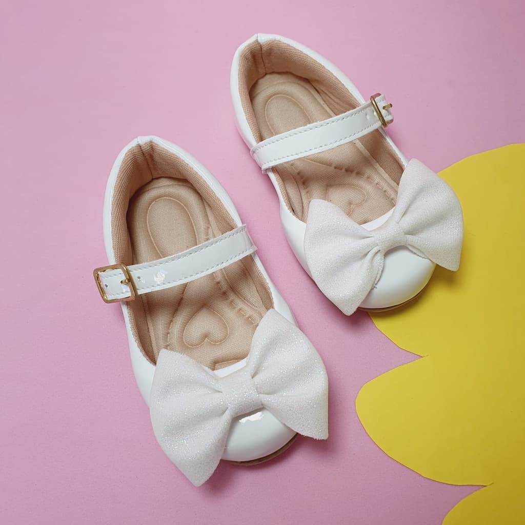 Sapatilha Infantil Feminina Confortável Branca Laço Glitter Ponta 16 ao 34