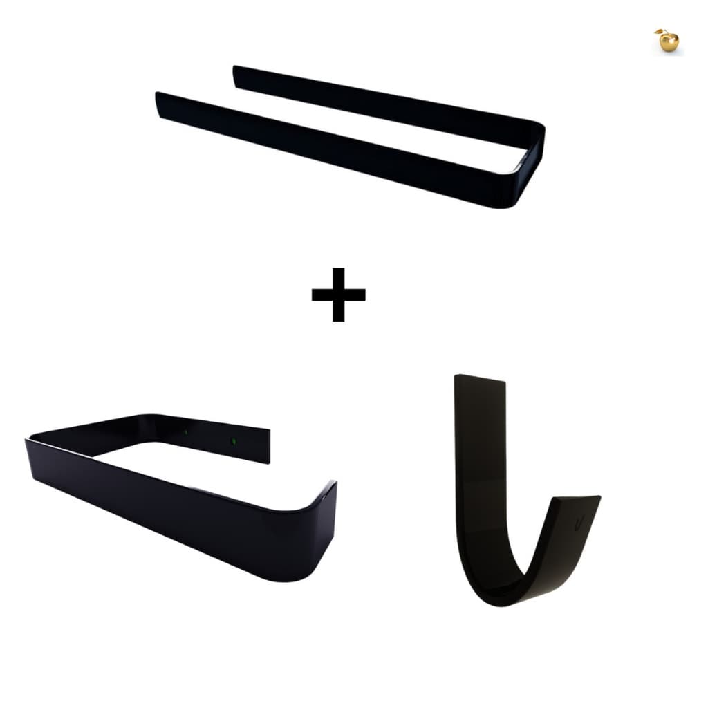 Kit Acessórios Para Banheiro 3 Peças Aço Preto Fosco Adesivo