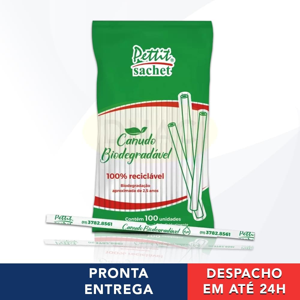 100 Canudos Plástico Biodegradável Transparente Liso Embalado Reciclável Para Drinks - Petit Sachet