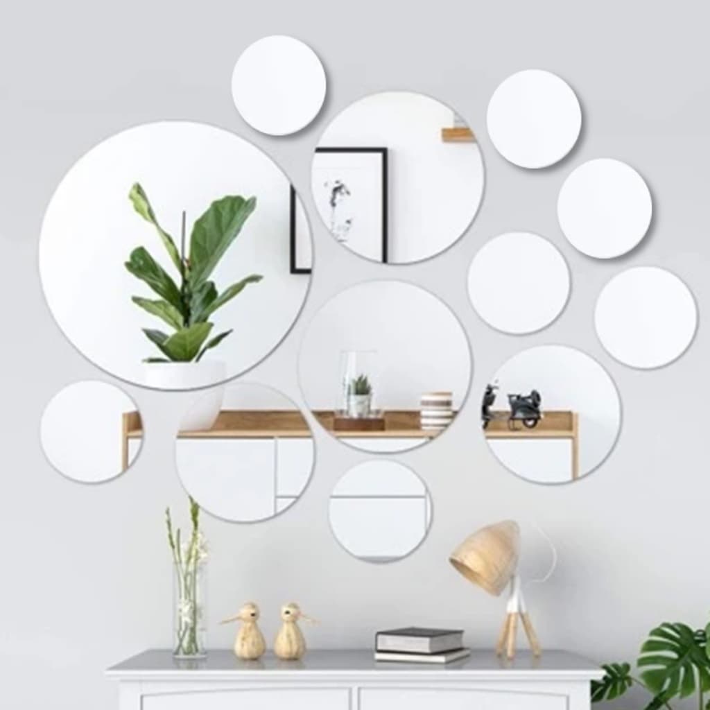Espelho Redondo Decorativo Kit 12 Peças Para Decoração de Sala Quarto Vidro Cristal