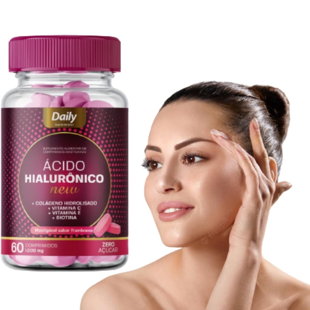 Ácido Hialurônico Original Daily Com Colágeno 60 Comprimidos Mastigáveis Sabor Framboesa