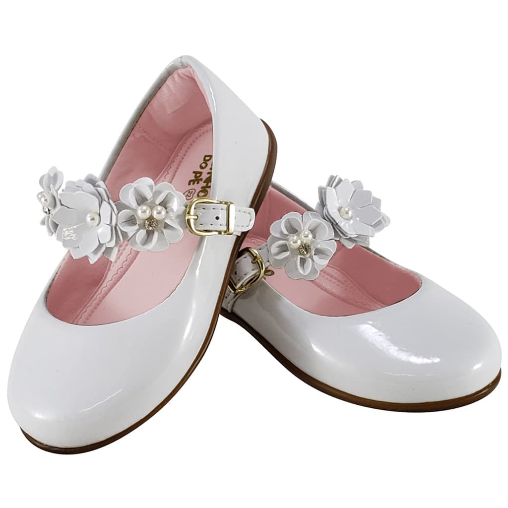 Sapatilha Feminina Infantil Batizado Menina Flores Confortável
