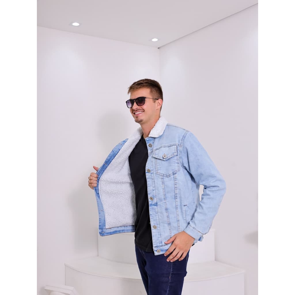 Jaqueta Jeans Masculino Forrada com Albaca ,Casacos de inverno Jeans