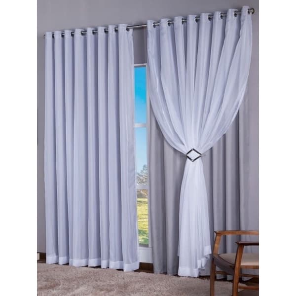 cortina voil 4,00m x 2,80m C/ forro microfibra ilhos cromado