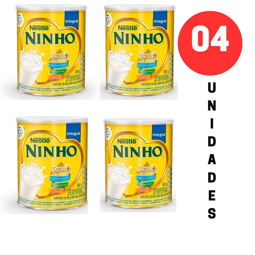 4 Latas Leite Ninho fort+ 380g Integral Validade Longa