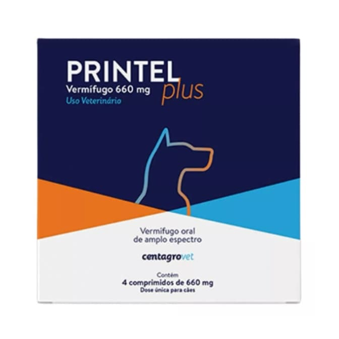 Vermífugo Printel Plus 4 Comprimidos 660mg Antiparasitários para Cães Centagro