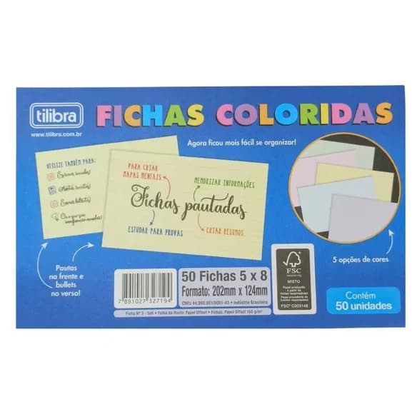Fichas Pautadas e Pontilhadas Colors 5x8 - 50fls - Tilibra