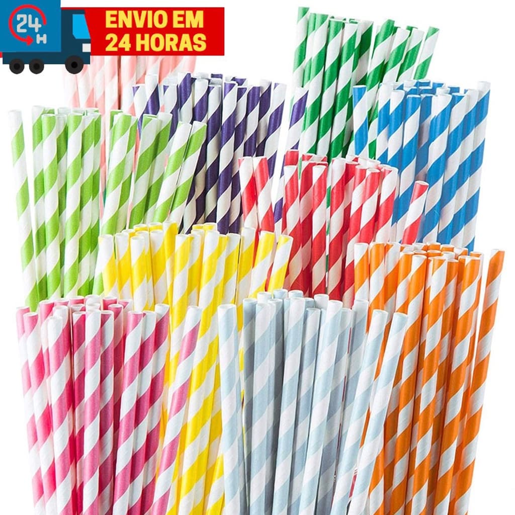 25 Canudos De Papel Listrado Para Festa, Drinks, E Topo De Bolos Resistente e Biodegradável