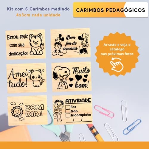 Kit com 6 Carimbos Pedagógicos | Carimbos para Professores