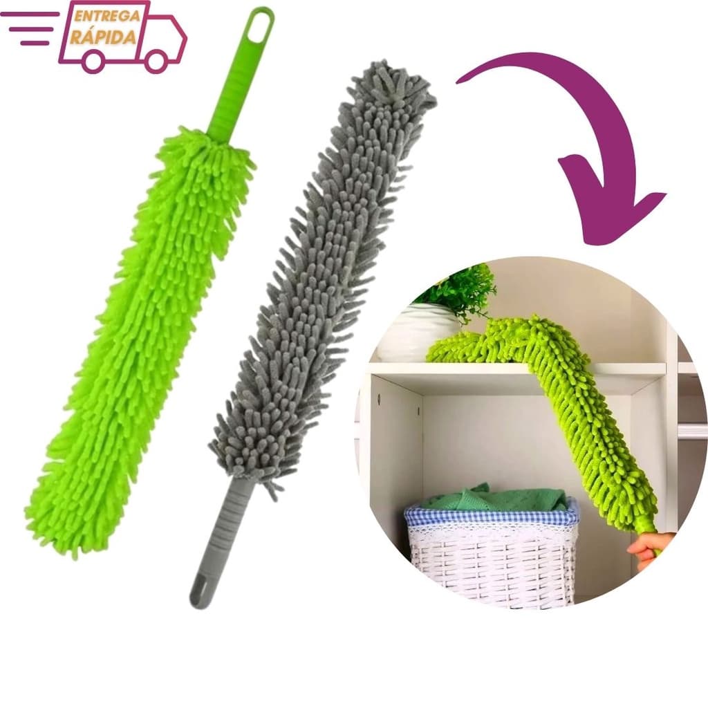 Espanador De Pó Microfibra Dobrável Flexível Longo Multiuso