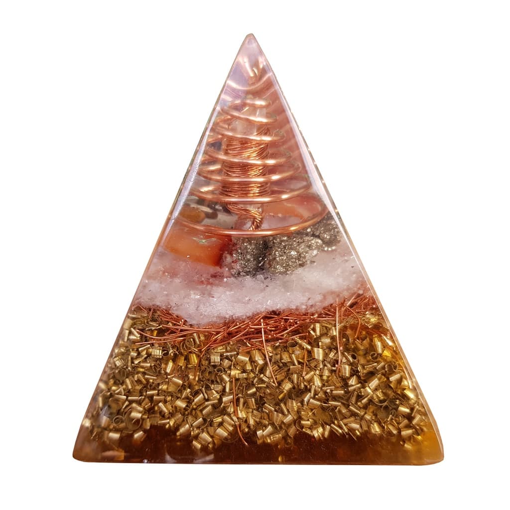 Pirâmide De Orgonite Sucesso Profissional Com Cornalina E Pirita