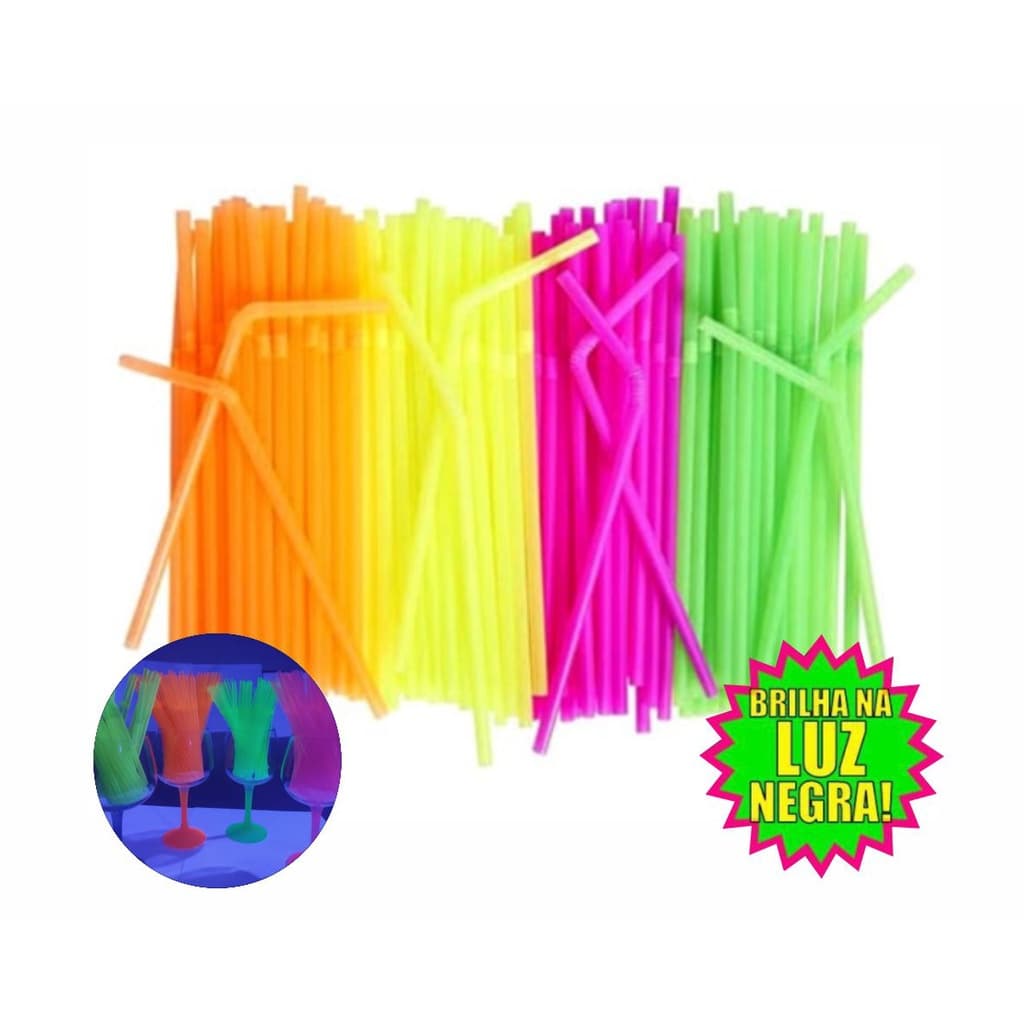 Canudo Neon Brilha na Luz Negra Flexível Festa Neon