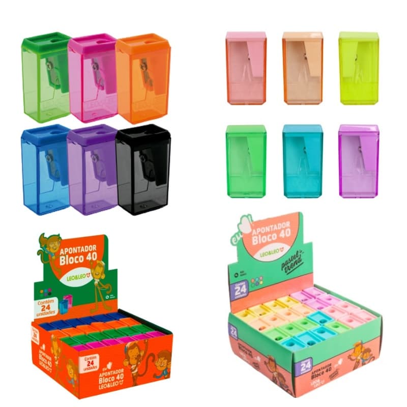 Apontador com Depósito Cores Pastel Trend ou Neon Bloco 40 Leo&Leo