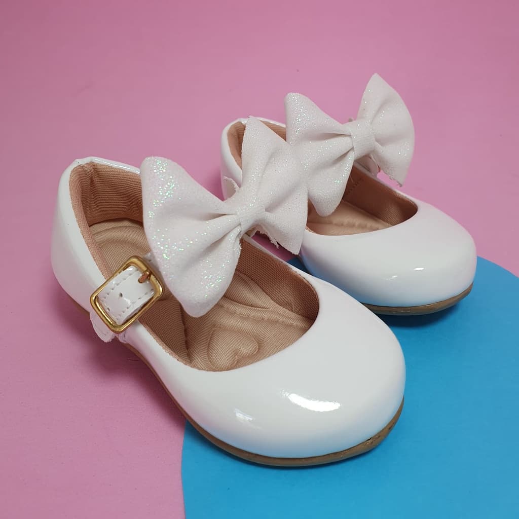 Sapatilha Infantil Feminina Branca Confortável com Laço Glitter 16 ao 34