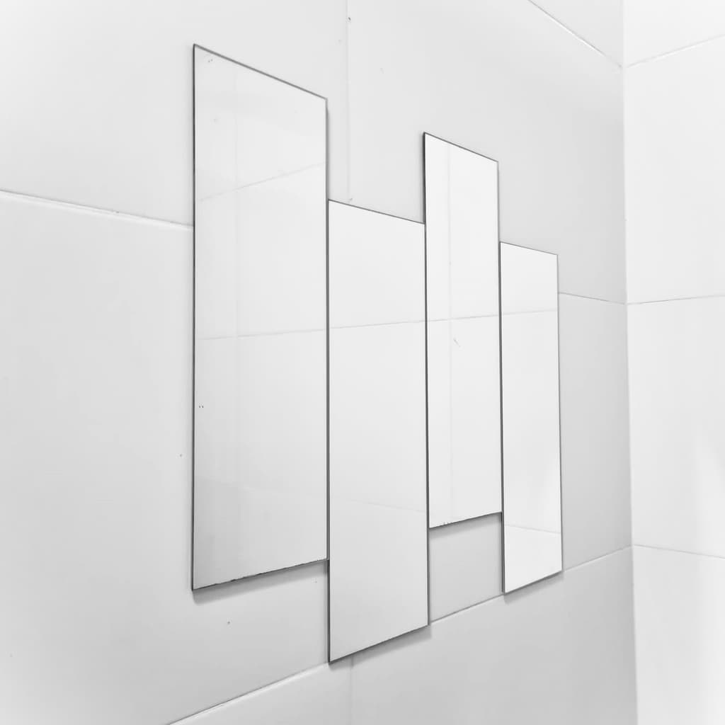 Kit 4 Espelhos 40cm X 10cm Decoração Sala Banheiro Casa Loja Lavabo Quarto Mosaico Artesanato + Fita