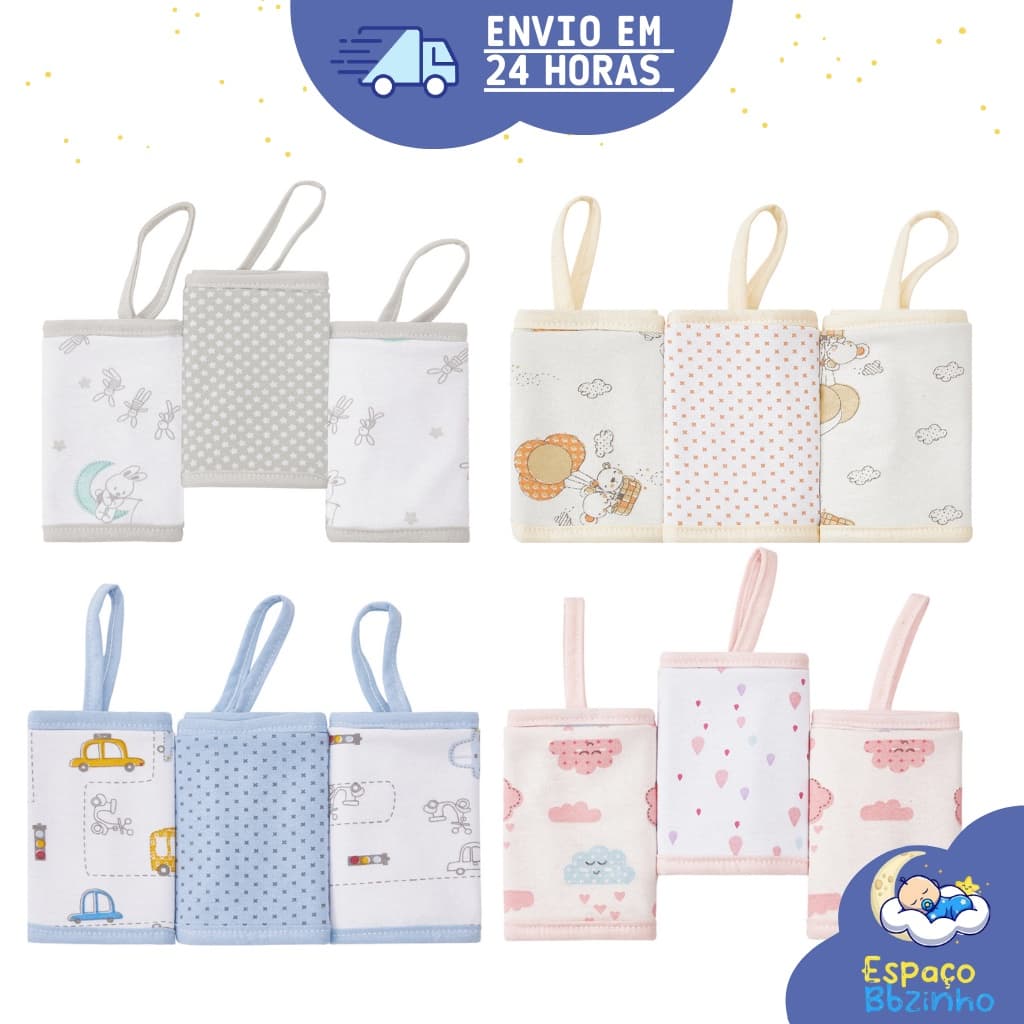 PANINHO DE BOCA PAPI MALHAS COM PRENDEDOR DE CHUPETA ESTAMPADO 28cm x 28cm CONTEM 03 UN