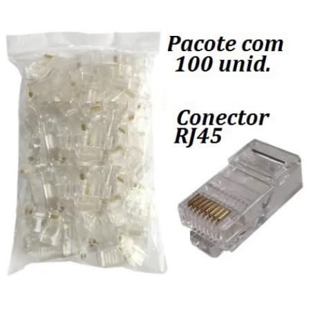Kit 100 Conectores RJ45 Cat5e Banhado a Ouro