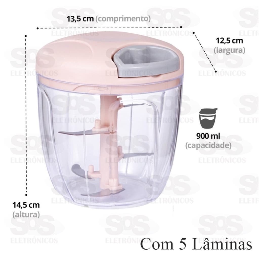 1 UNI-Processador Triturador Manual Grande Multiuso De Alimento 900ml Com 5 Lâminas Caerus