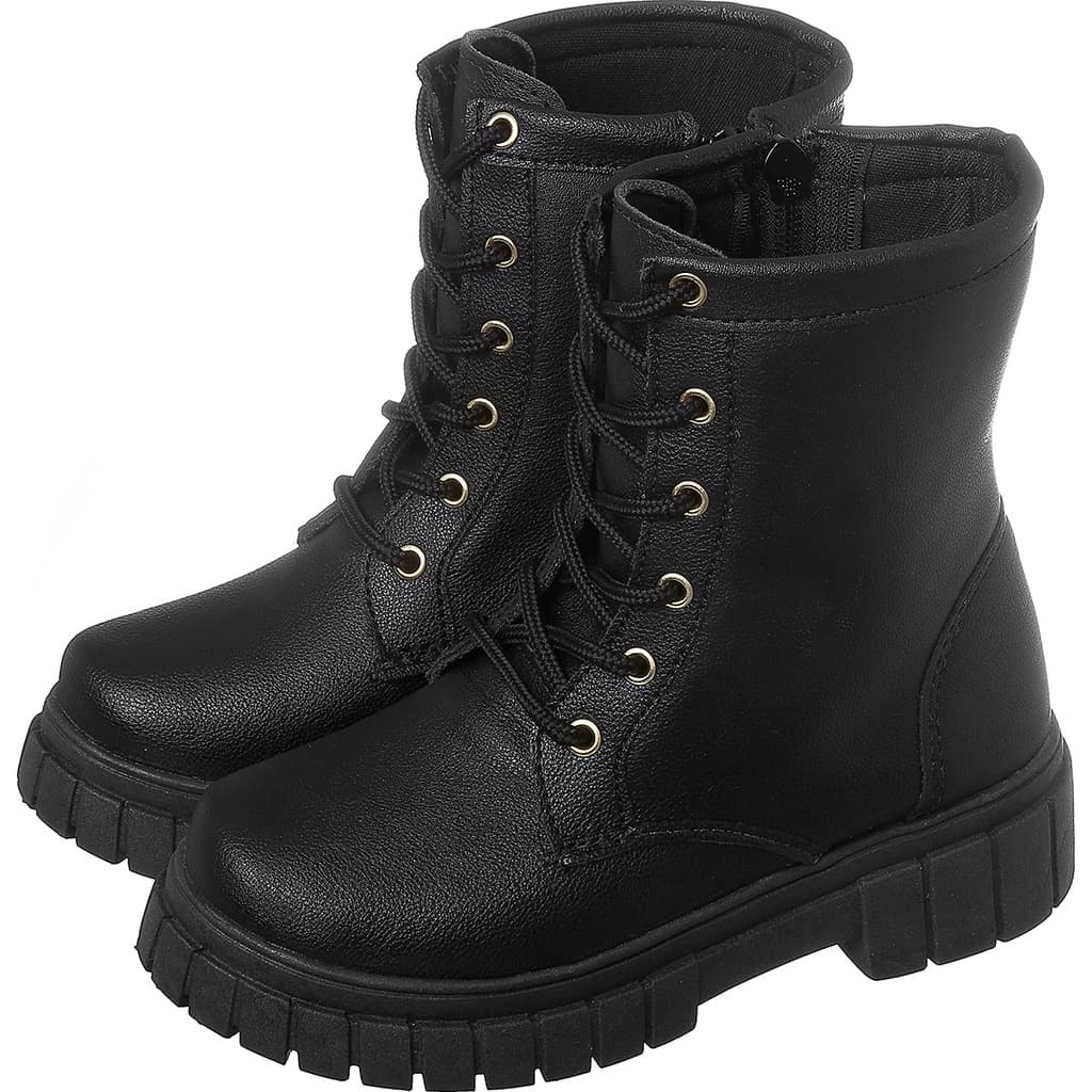 Bota Coturno Cano Curto Tratorado Preto Infantil Kidstep